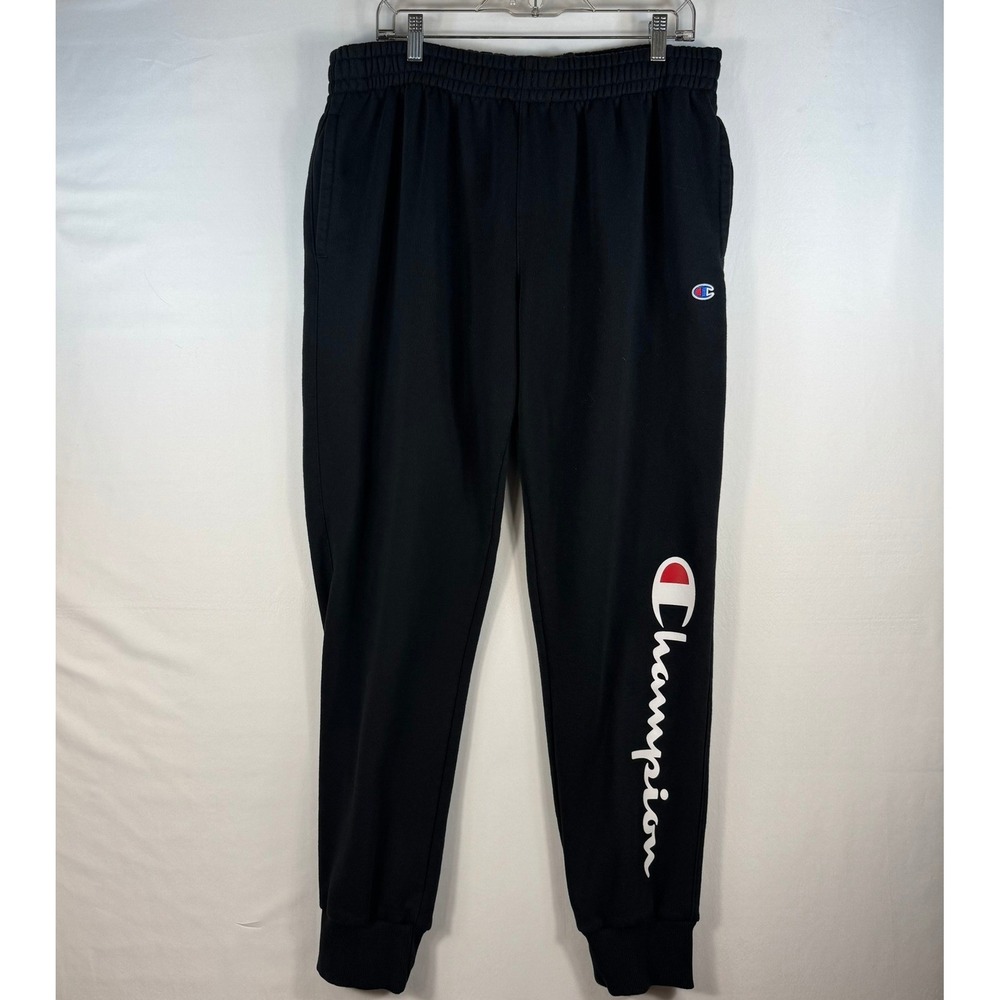 Champion Mens Fleece Jogger Sweatpants Black Vertical Logo XL GF22H BKC